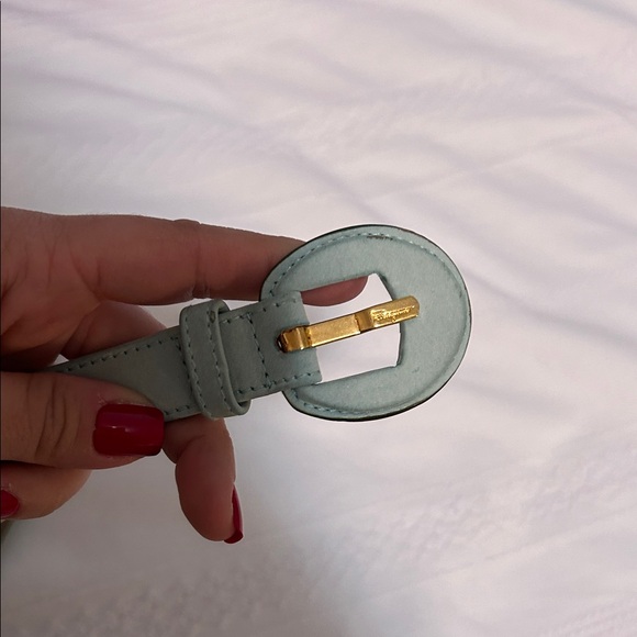 Vintage Salvatore Ferragamo Mint Green Belt with Gold Accents Suede Leather - Picture 6 of 7